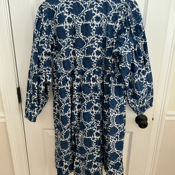 SZ Blockprints blue floral puff sleeve dress sz large - Picture 5 of 6